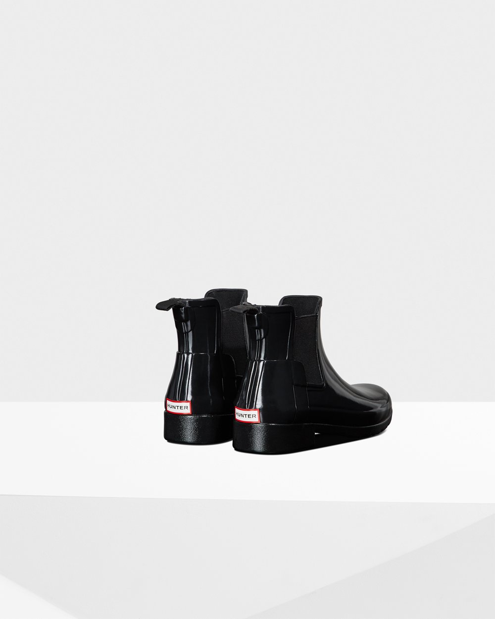 Womens Chelsea Boots - Hunter Refined Gloss Slim Fit (47SKUWMNA) - Black